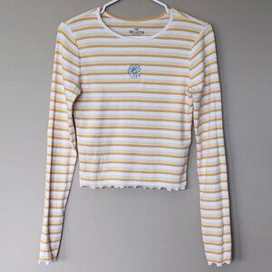 Hollister Striped Long Sleeve Baby Tee with Embroidered Daisy